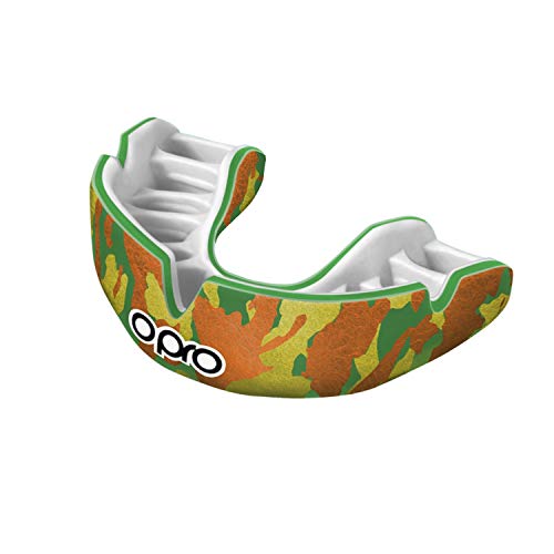 Opro Power-Fit Sports Mouthguard, Adultos Unisex, Camo-Verde/Naranja/Oro