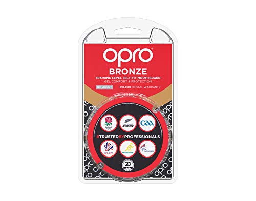 OPRO Protector bucal Self-Fit Bronze - para Rugby, Hockey, Artes Marciales Mixtas, y Otros Deportes de Contacto (Negro, Adulto)