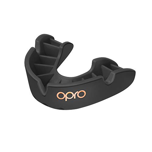 OPRO Protector bucal Self-Fit Bronze - para Rugby, Hockey, Artes Marciales Mixtas, y Otros Deportes de Contacto (Negro, Adulto)