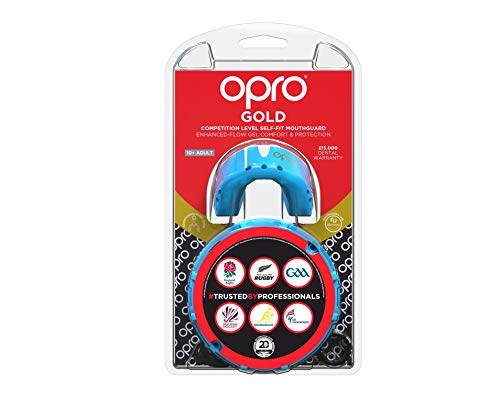 OPRO Protector Bucal Self-Fit Gold - Protector bucal - para Rugby, Hockey, Lacrosse, fútbol Americano, Baloncesto y más - Fabricado en Reino Unido (Azul Cielo/Perla, Junior)