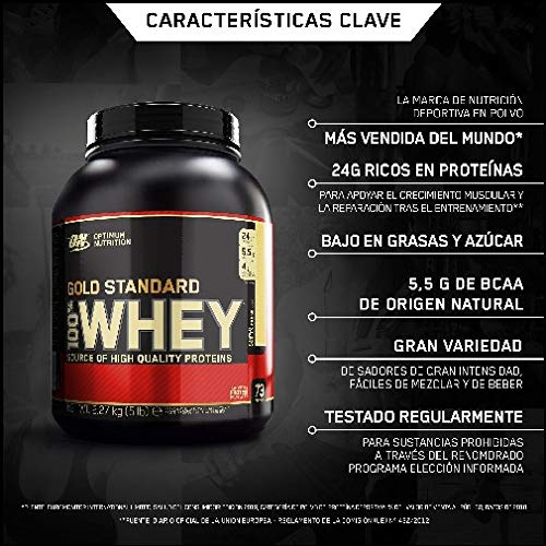 Optimum Nutrition ON Gold Standard 100% Whey Proteína en Polvo Suplementos Deportivos, Glutamina y Aminoacidos, BCAA, Crema de Vainilla Francesa, 73 porciones, 2.27 kg, Embalaje puede variar