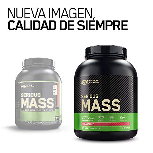 Optimum Nutrition ON Serious Mass Proteina en Polvo Mass Gainer Alto en Proteína, con Vitaminas, Creatina y Glutamina, Fresa, 8 Porciones, 2.73 kg, Embalaje Puede Variar