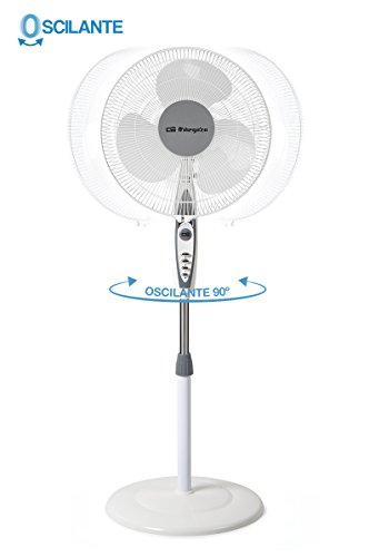 Orbegozo SF 0147 Ventilador de pie oscilante, 3 niveles de ventilación, tamaño aspas 40 cm, altura regulable, 50 W de potencia, 200 Decibeles, Blanco