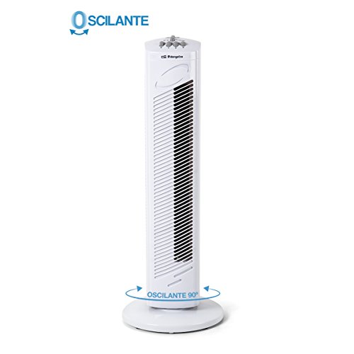 Orbegozo TW 0745 Ventilador de torre oscilante, 3 velocidadesfunción temporizador, silencioso, asa de transporte, 45 W de potencia