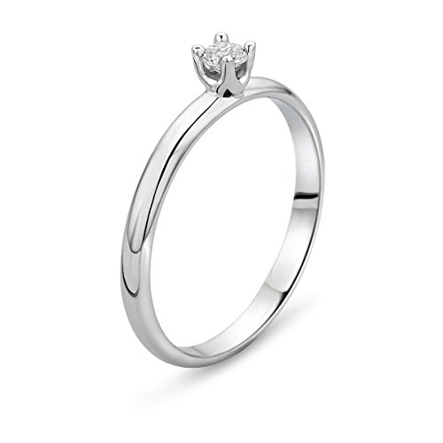 Orovi Anillo Señora Solitario en Oro Blanco con Diamante Talla Brillante 0.10 ct Oro 9 Kt / 375