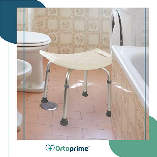 OrtoPrime Taburete de Ducha Antideslizante - Asiento de Baño Ortopédico Regulable en Altura 8 Posiciones - Taburete Baño para Adultos y Niños - Banqueta Ducha