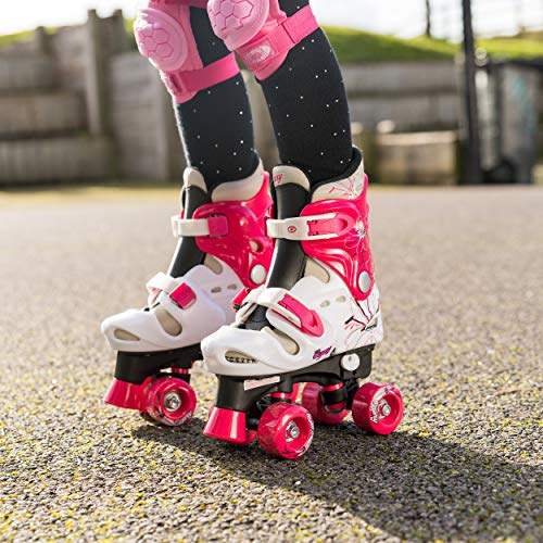 Osprey Patines infantiles de 4 ruedas en paralelo. Patines quad para niños y niñas principiantes. Ajustables, estables, cómodos y fáciles de poner. Quatro colores. Varias tallas.