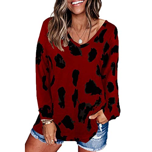 OtoñO E Invierno Estampado De Leopardo Jersey De Manga Larga Blusa Holgada Informal De Gran TamañO