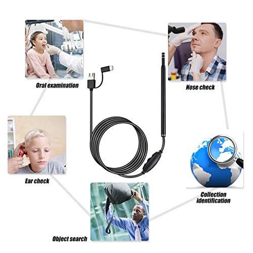 Otoscopio Camara Oído de la cámara endoscopio, 3-en-1 mini USB de alta definición visual del oído Remoción Cuchara endoscopio oído Selector de cera de oído de la oreja a prueba de agua la cámara de la