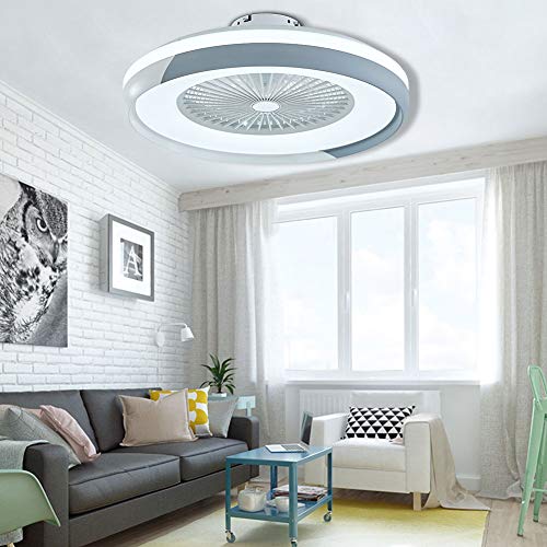 OUKANING Ventilador de techo con iluminación, ventilador de techo LED, sin hojas con luces LED, para dormitorio, salón, comedor, plata