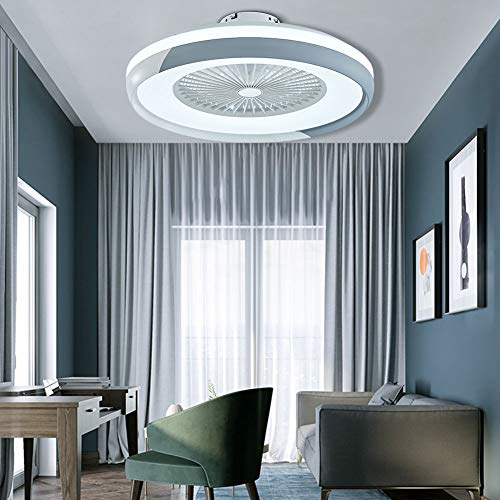 OUKANING Ventilador de techo con iluminación, ventilador de techo LED, sin hojas con luces LED, para dormitorio, salón, comedor, plata