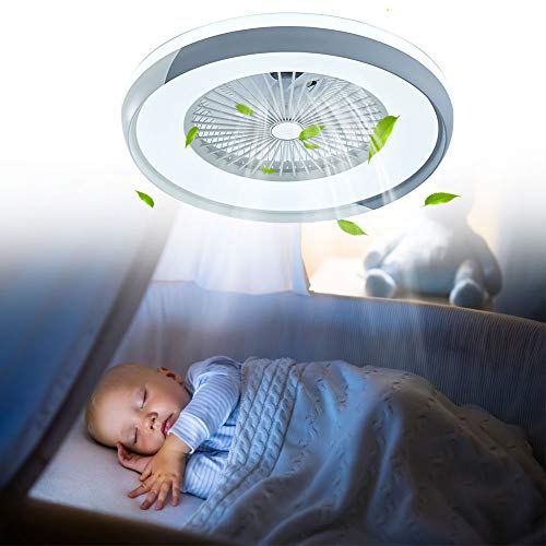 OUKANING Ventilador de techo con iluminación, ventilador de techo LED, sin hojas con luces LED, para dormitorio, salón, comedor, plata