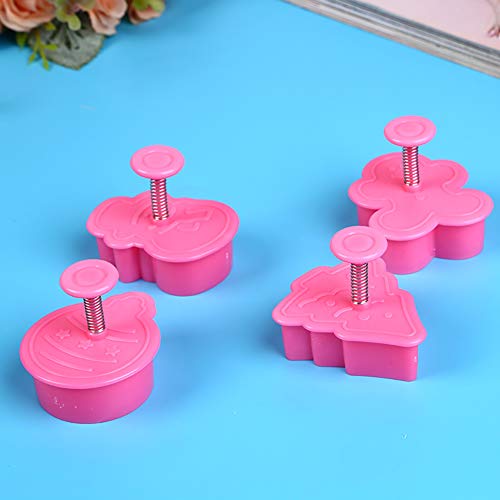 Ouken 4pcs Mini Navidad con Temas de Cortador de la Galleta Conjunto de Invierno moldes de plástico de Dibujos Animados y Diferentes Formas de Prensa Que adorna la Herramienta de la Torta