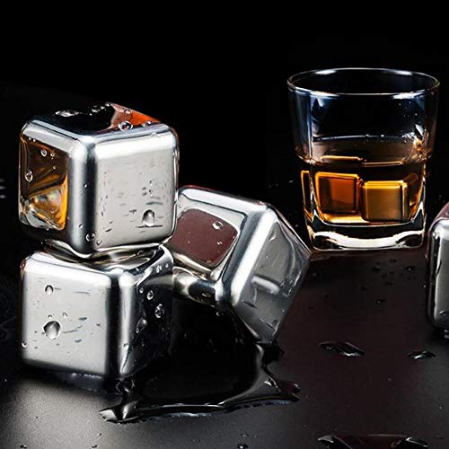 OurLeeme Cubitos de hielo para whisky, piedras de enfriamiento reutilizables Whisky de acero inoxidable Enfriamiento de piedras con pinzas de hielo El mejor regalo para hombres (6PCS)