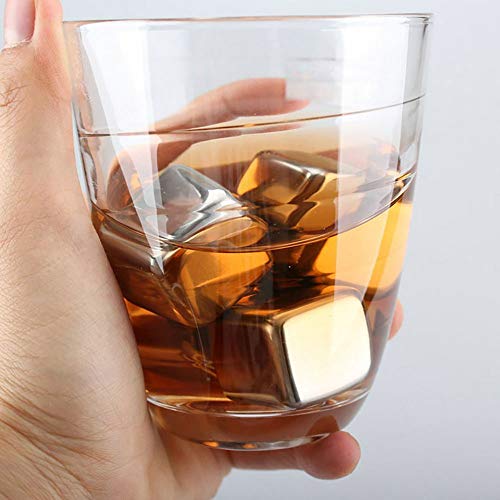 OurLeeme Cubitos de hielo para whisky, piedras de enfriamiento reutilizables Whisky de acero inoxidable Enfriamiento de piedras con pinzas de hielo El mejor regalo para hombres (6PCS)