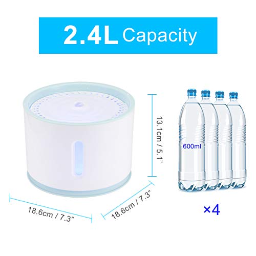 OurLeeme Fuente de Agua para Mascotas, Fuente para Gatos, 2.4L Perro Gato Fuente de Mascotas Dispensador de Agua automático Silenciador Activado con Cable USB (con Cabeza de Flor)