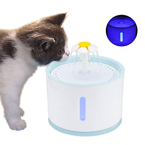 OurLeeme Fuente de Agua para Mascotas, Fuente para Gatos, 2.4L Perro Gato Fuente de Mascotas Dispensador de Agua automático Silenciador Activado con Cable USB (con Cabeza de Flor)