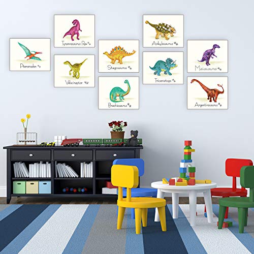 Outus 9 Piezas Impresiones de Arte de Pared de Dinosaurio Calcomanías de Pared de Póster Dinosaurios con Imágenes sin Marco Regalo de Cumpleaños para Decoraciones de Guardería y Habitaciones de Niños