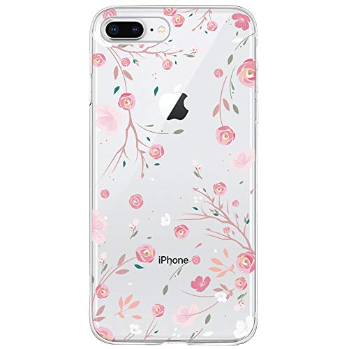 Oveo Funda iPhone 7 Plus / 8 Plus, Serie Dolce Vita carcasa transparente silicona para mujer/chica con diseño de Rose Flores Rosa