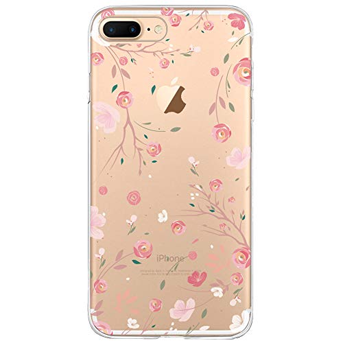 Oveo Funda iPhone 7 Plus / 8 Plus, Serie Dolce Vita carcasa transparente silicona para mujer/chica con diseño de Rose Flores Rosa