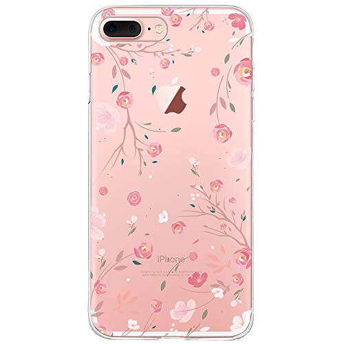 Oveo Funda iPhone 7 Plus / 8 Plus, Serie Dolce Vita carcasa transparente silicona para mujer/chica con diseño de Rose Flores Rosa