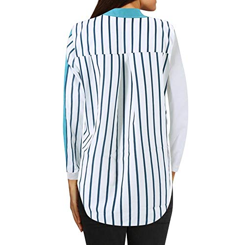 Overdose Blusa para Mujer OtoñO Primavera Nueva Mejor Venta De Moda Casual De Manga Larga Color Block Stripe Button Camisetas Tops (M, A-Multicolor-5)