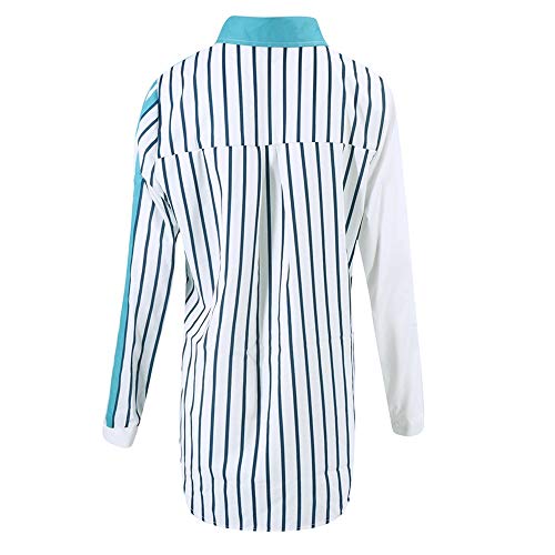 Overdose Blusa para Mujer OtoñO Primavera Nueva Mejor Venta De Moda Casual De Manga Larga Color Block Stripe Button Camisetas Tops (M, A-Multicolor-5)