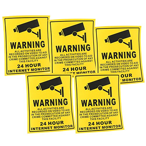 OWSOO 5pcs Cartel Alarma Impermeable PVC CCTV Señales de Seguridad Pegatinas de Advertencia para Monitoreo de Cámara de 24 Horas