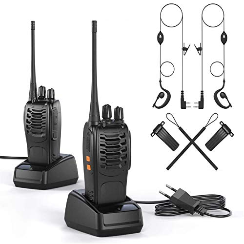 OWSOO Walkie Talkie Profesional Recargable PMR446 Walkis 1500mah CTCSS DCS 6KM Radiocomunicación con Linterna LED y Auriculares (2 PCS) para Construccion/Aventuras