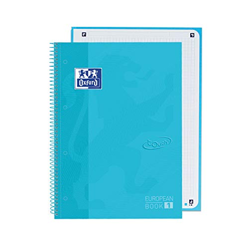 Oxford cuaderno Europeanbook 1 touch, microperforado, tapa extradura, espiral, a4+, cuadrícula 5x5, color azul pastel