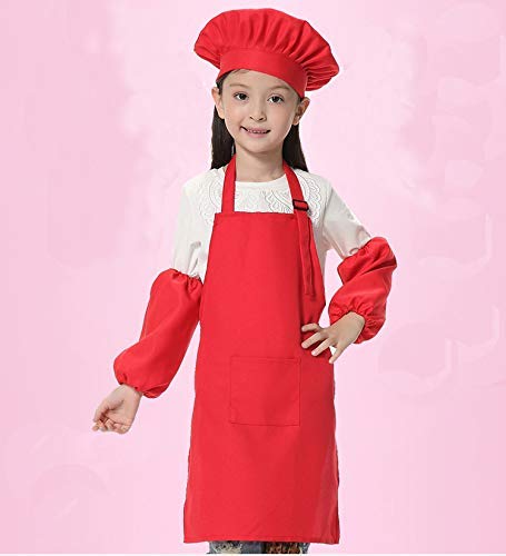 Oyfel Jefes delantal ajustable algodón y lino sin mangas tejido larga adulto niño cocina jardinero uniformes para Restaurant BBQ trabajo restaurante Servicio café 1pcs, Rojo 55 x 52 cm