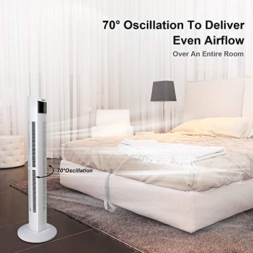 OZAVO Ventilador de Torre Silencioso con Mando a Distancia | 45W 95.5CM | Oscilación de 70° | 3 Velocidades | 3 Modos | 12H Temporizador | Led Pantalla | Panel Táctil Ventilador de Pie Blanco