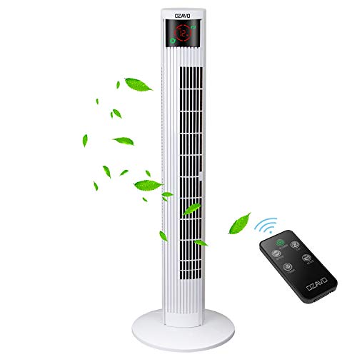 OZAVO Ventilador de Torre Silencioso con Mando a Distancia | 45W 95.5CM | Oscilación de 70° | 3 Velocidades | 3 Modos | 12H Temporizador | Led Pantalla | Panel Táctil Ventilador de Pie Blanco