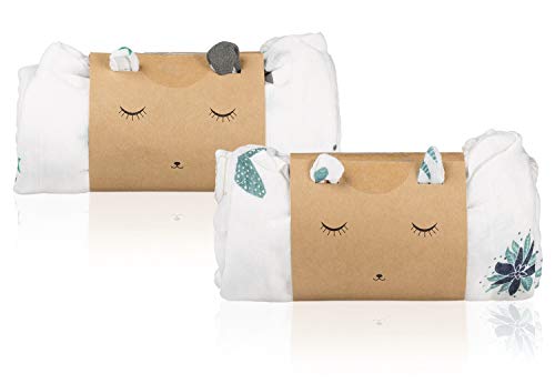 Pack 2 Mantas Muselina en Bambú y Algodón Orgánico para Bebé | Set Gasas Swaddle Wrap Unisex | Sábanas Recién Nacido Multiusos | Paños Ultra Suaves y Transpirables | Mantitas Algodón Grandes 120X120cm