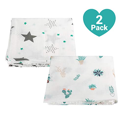 Pack 2 Mantas Muselina en Bambú y Algodón Orgánico para Bebé | Set Gasas Swaddle Wrap Unisex | Sábanas Recién Nacido Multiusos | Paños Ultra Suaves y Transpirables | Mantitas Algodón Grandes 120X120cm