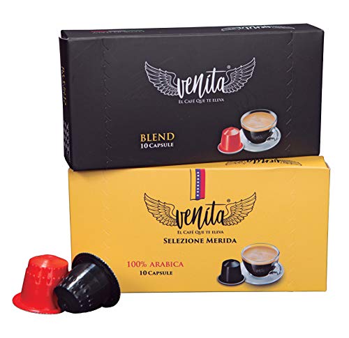 Pack 4 Cajas: Dos Cajas Venita Café Gourmet 100% Arábica Expreso + Dos Cajas Venita Café Gourmet Blend Mezcla Expreso en Cápsulas, 4 Cajas de 10 Monodosis de 5,5 Gramos Cada Una