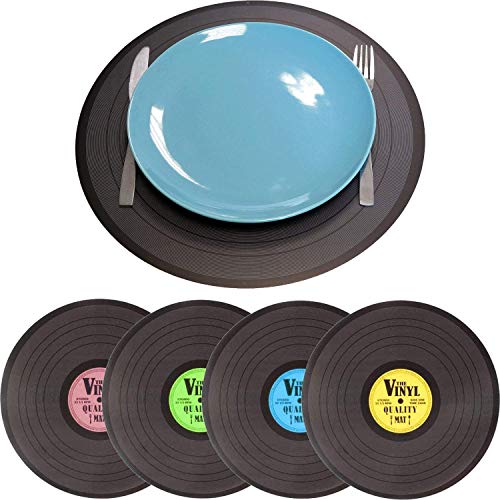 Pack de 4 Manteles Individuales de Colores Diferentes en Forma de Vinilo, Polipropileno, 4 Colores, Azul, Morado, Amarillo y Verde Mantel individual en forma de vinilo, polipropileno, 4 unidades