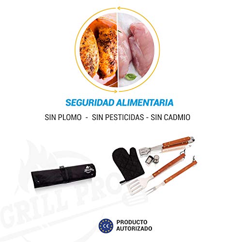 Pack de Utensilios para Barbacoa Mango Madera- Original Delantal para Regalo Hombre BBQ is Coming - Completo Estuche Portatil para Camping ideal para Kit de Cocina - 2 eBooks Incluidos