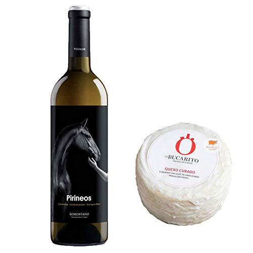 Pack de Vino blanco Pirineos y Queso Curado en Manteca Pasteurizado - Vino de 75 cl y Queso de 850 g aprox - Mezclanza