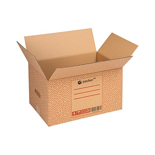 Packer PRO - Pack 20 Cajas Carton para Mudanzas y Almacenaje 430x300x250mm Ultra Resistentes con Asas, 100% ECO Box