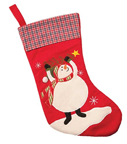 padre O de Navidad muñecos de nieve tacto terciopelo medias 16 o 18 cm bordado en color rojo y verde, poliéster, Snowman Tartan Top (14015), 18 inches (45cm)