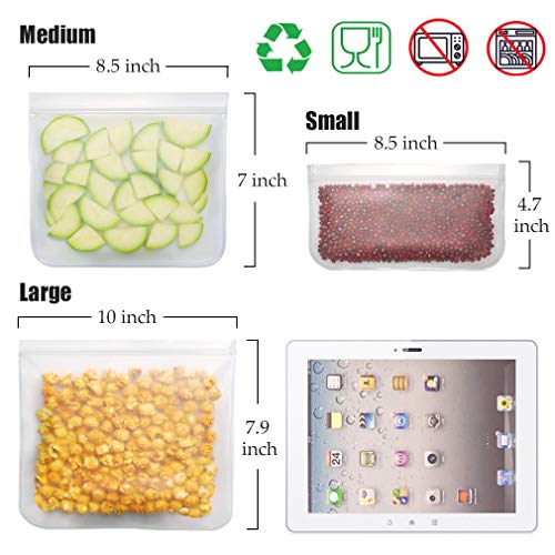 Pahajim Bolsas Reutilizables para Almacenamiento de Alimentos,para Frutas,Verduras Carne y sándwich, para Bolsas de conservación,Sin BPA,Bolsas de Silicona Hermética Bolsas Congelar,8 Pcs(Blanco-8)