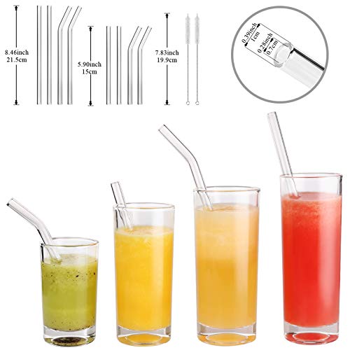 Pajitas de Cristal pajitas reutilizables biodegradable reusable glass straws Para Fiesta Cumpleaños Boda Festival, Set De 8 Con 2 Cepillos De Limpieza(4 largas y 4 cortas)