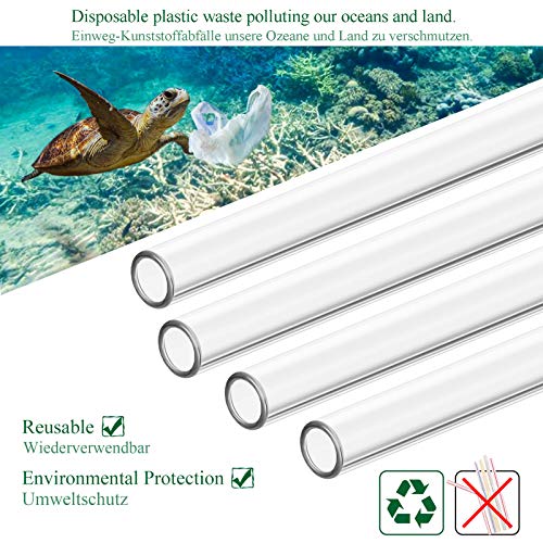 Pajitas de Cristal pajitas reutilizables biodegradable reusable glass straws Para Fiesta Cumpleaños Boda Festival, Set De 8 Con 2 Cepillos De Limpieza(4 largas y 4 cortas)