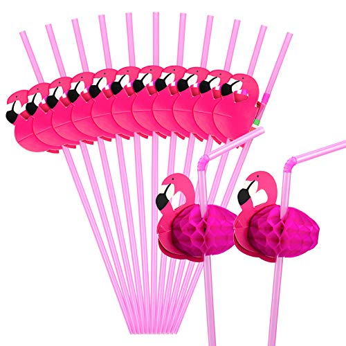 Pajitas flexibles Hysagtek con diseño de flamencos para fiesta de cumpleaños, boda o decoración, 50 unidades, color rosa