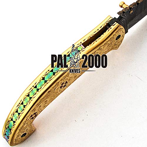 PAL 2000 Cuchillo Plegable, Navaja de Bolsillo, Cuchillo Hecho a Mano Personalizado, Cuchillo de Acero de Hoja de Damasco, con Funda de Cuero, Cuchillo Hecho a Mano, Cuchillo Forjado a Mano 9595