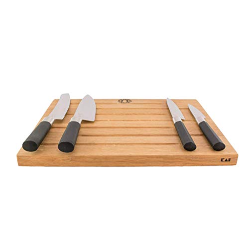 Palatina Werkstatt Set de Regalo Cuchillo 67 EB-W18, 4 extraafilada Multiusos Cuchillo/Cuchillo de Cocina +KAI Tabla de Cortar Madera, 40 x 30 cm