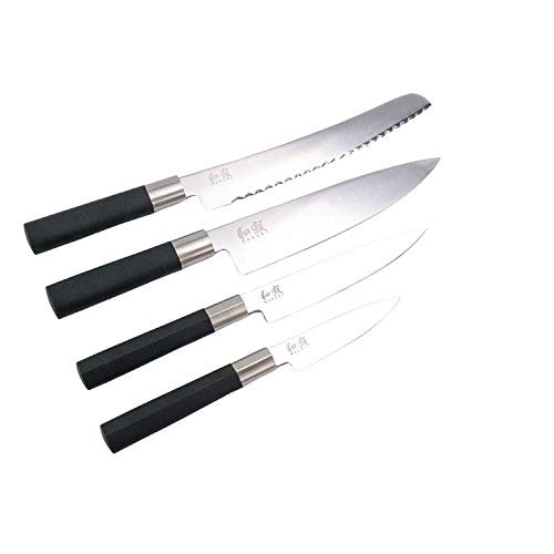 Palatina Werkstatt Set de Regalo Cuchillo 67 EB-W18, 4 extraafilada Multiusos Cuchillo/Cuchillo de Cocina +KAI Tabla de Cortar Madera, 40 x 30 cm