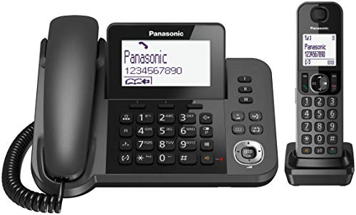 Panasonic KX-TF310 - Teléfono Fijo Inalámbrico con Supletorio Portátil (2 en 1, LCD, Teclas Grandes, Agenda de 100 Números, Bloqueo de Llamadas, Modo ECO, Reducción Ruido, Manos Libres) Color Negro