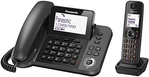 Panasonic KX-TF310 - Teléfono Fijo Inalámbrico con Supletorio Portátil (2 en 1, LCD, Teclas Grandes, Agenda de 100 Números, Bloqueo de Llamadas, Modo ECO, Reducción Ruido, Manos Libres) Color Negro